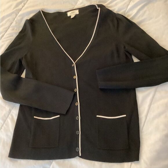 Loft M black w white the stripe button front, chic cardigan, - Picture 3 of 7